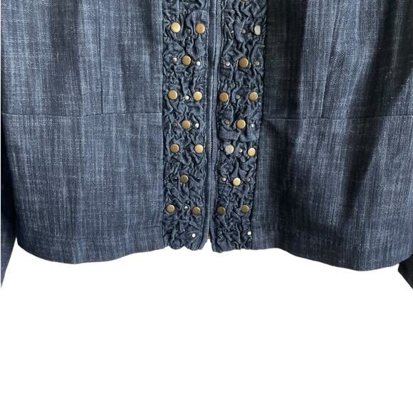 JM Collection Women Jacket 14 Blue Chambray Soft Denim Decorative Trim Blazer - Picture 6 of 12